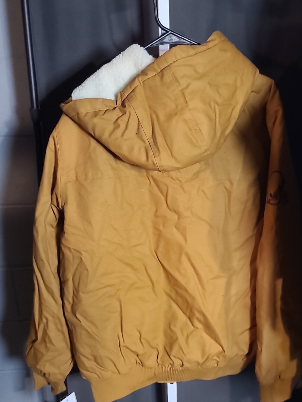 Men's Mustard Yellow Hooded Puffer Jacket with Sherpa Trim - Picture 2 of 2